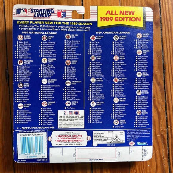 1989 KENNER STARTING LINEUP MLB JOSE CANSECO OAKLAND ATHLETICS - Picture 2 of 2